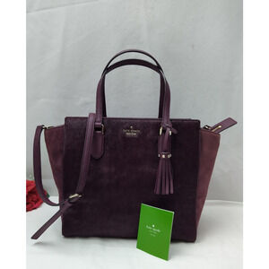 Kate Spade Laurel Way Hadlee Plum Purple Calf Hair Suede Leather Satchel Bag